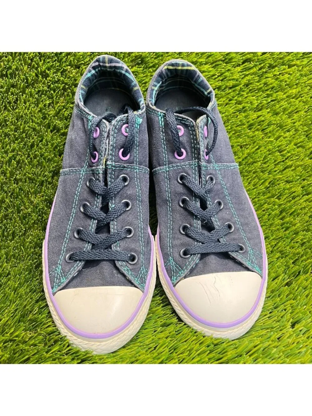 Converse All Star Low Girls Size 5Y Navy Purple Athletic Skate Shoes Sneakers